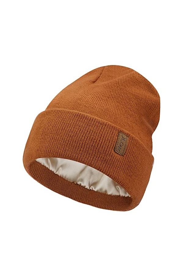 Bequemer Laden Femmes Hiver Chaud Satin Doublé Bonnet Tricot Slouchy Chapeaux Soie Doublure Ski Bonnets pour Femme Homme, Noi