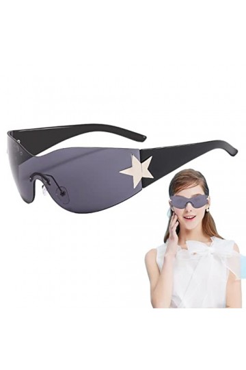 Toilet Soleil Y2Kk pour Femmes - Soleil enveloppantes sans Monture,Soleil Tendance Shield UV400 Star Sun Eyeglasses pour Femm