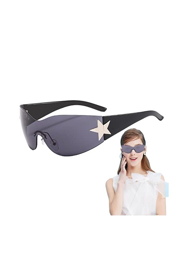 Toilet Soleil Y2Kk pour Femmes - Soleil enveloppantes sans Monture,Soleil Tendance Shield UV400 Star Sun Eyeglasses pour Femm