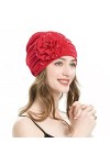 Bonnet turban élastique pour femme avec fleur chimio, Motif floral blanc., M taille unique 
