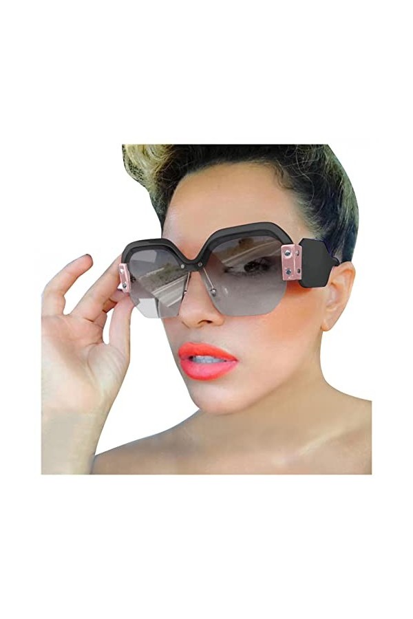 YJLX Lunettes de soleil pour femme - Grandes lunettes de soleil polarisées - Pour femme - Marron - Vinatge - Protection UV 40