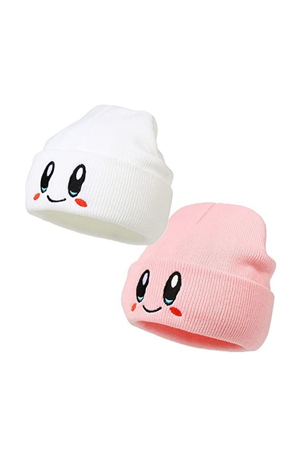 LANLYLGQ Lot de 2 bonnets Kirby - Unisexe - Pour homme et femme - Pour fille et garçon, Rose + blanc., taille unique