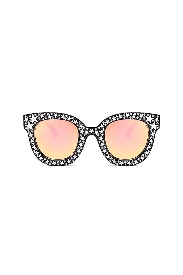 Lunettes de soleil rétro de luxe en mosaïque pour femme - Style rétro et sexy - Style défilé UV - Modèle décoratif T7L9, noir