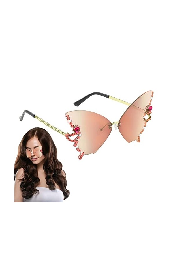 MFJS Lunettes de soleil sans monture pour femmes | Lunettes de soleil sans monture avec strass pour adultes pour la conduite,