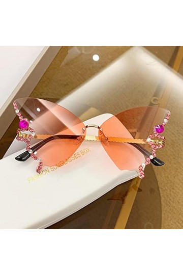 MFJS Lunettes de soleil sans monture pour femmes | Lunettes de soleil sans monture avec strass pour adultes pour la conduite,