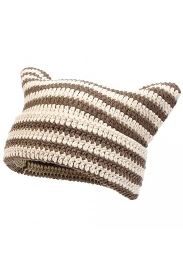 YAMEIZE Chapeau Tricoté à Oreilles de Bonnet Chat - Rayé pour Femmes Hommes Y2K Chaud Bonnet à Oreilles de Chat Striped Chape