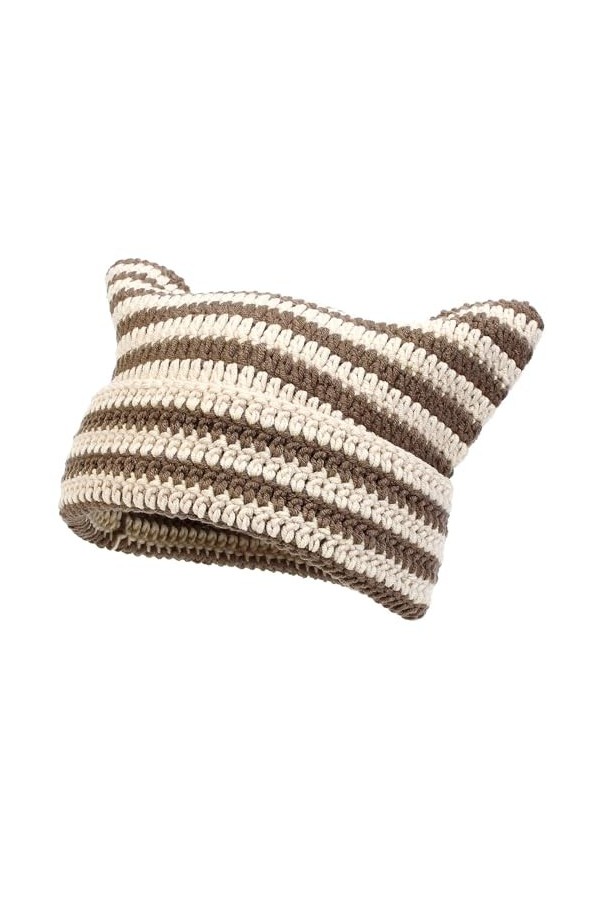 YAMEIZE Chapeau Tricoté à Oreilles de Bonnet Chat - Rayé pour Femmes Hommes Y2K Chaud Bonnet à Oreilles de Chat Striped Chape
