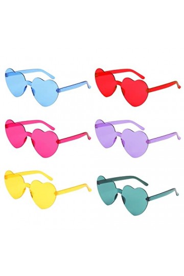 6 Pcs Lunettes de soleil rondes Hippy Specs,Lunettes de soleil sans monture en forme de coeur,Lunettes de fête pour les stars