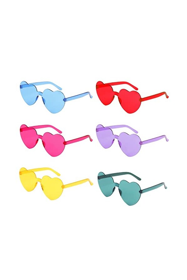 6 Pcs Lunettes de soleil rondes Hippy Specs,Lunettes de soleil sans monture en forme de coeur,Lunettes de fête pour les stars