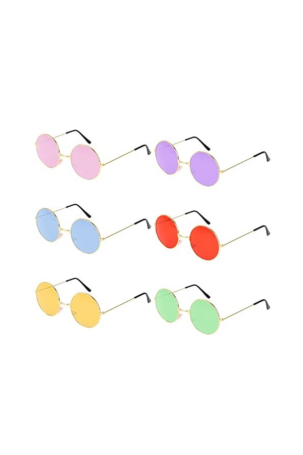 6 Pcs Lunettes de soleil rondes Hippy Specs,Lunettes de soleil sans monture en forme de coeur,Lunettes de fête pour les stars