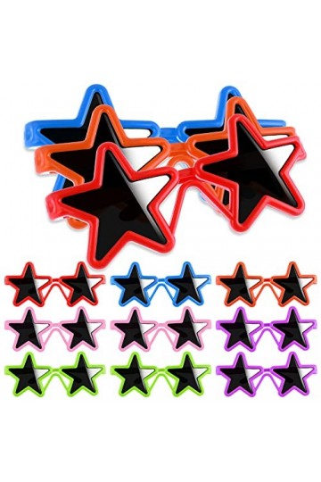 Prasacco Lot de 12 paires de lunettes de soleil colorées en forme détoile - Lunettes de soleil pentagramme pour lété, la pl