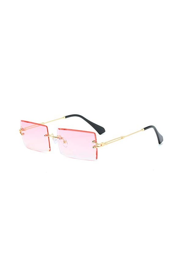 Grainas Lunettes de soleil rétro rectangulaires sans monture et avec verres teintés en métal doré pour homme et femme, rose,