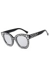 Lunettes de soleil vintage surdimensionnées avec strass en cristal et œil de chat pour femmes et filles UV400, Argenté/noir, 