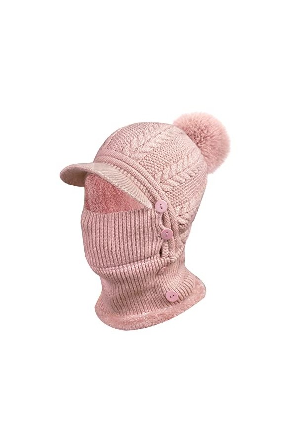 Bonnet Tricoté Chaud Hiver Bonnet Flexible Femme avec Cache-Cou Bord Masque Facial Réglable Doublure Douce pour Sports de Ple