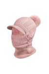 Bonnet Tricoté Chaud Hiver Bonnet Flexible Femme avec Cache-Cou Bord Masque Facial Réglable Doublure Douce pour Sports de Ple