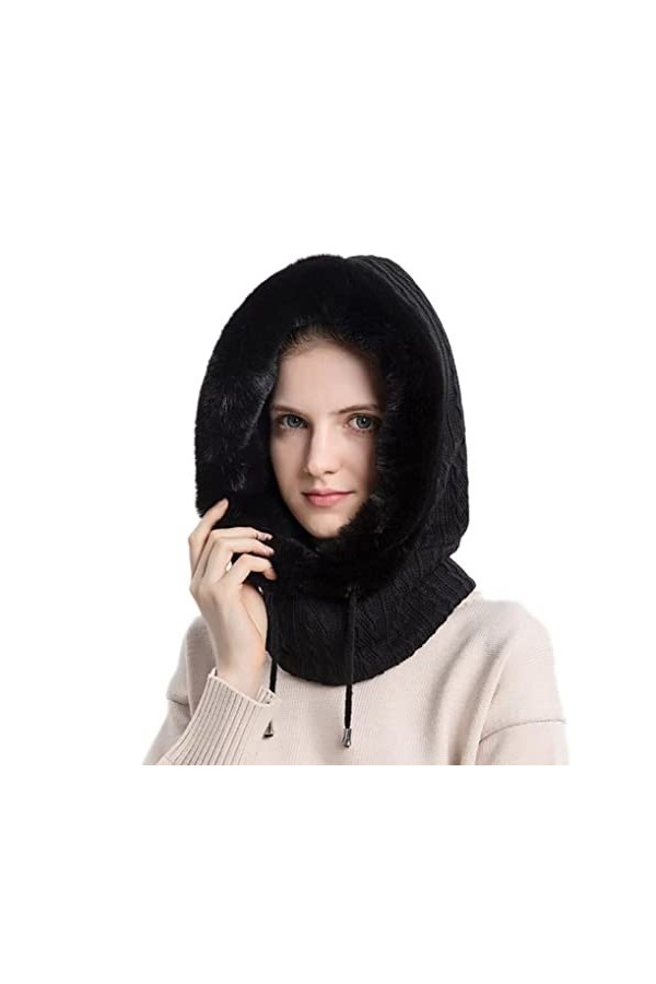 Cagoule en Molleton Femme Bonnet Tricoté avec Cache-Cou Balaclava Moto Multifonction 3 en 1 Bonnet + Écharpe + Masque Facial