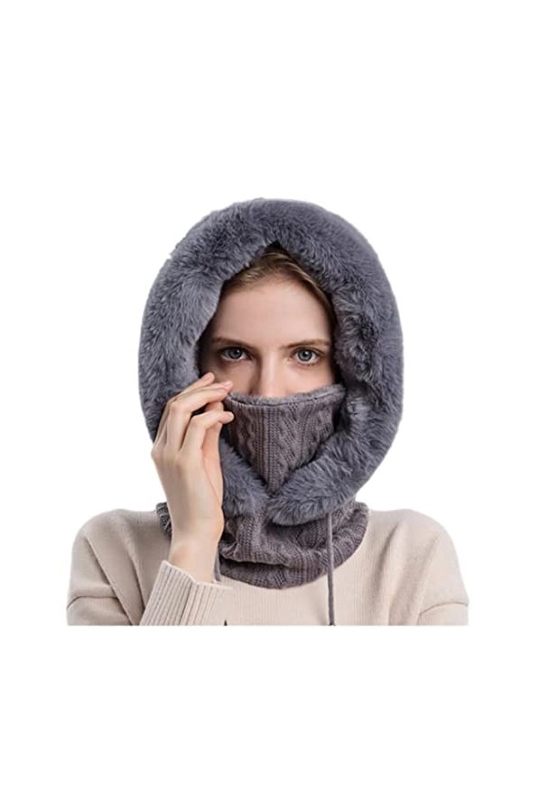 Cagoule en Molleton Femme Bonnet Tricoté avec Cache-Cou Balaclava Moto Multifonction 3 en 1 Bonnet + Écharpe + Masque Facial 
