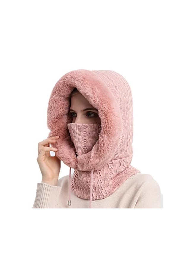Cagoule en Molleton Femme Bonnet Tricoté avec Cache-Cou Balaclava Moto Multifonction 3 en 1 Bonnet + Écharpe + Masque Facial 