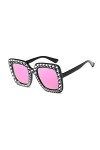 DAGESVGI Lunettes de soleil vintage pour femme - Grandes lunettes de soleil carrées imitation lunettes de soleil avec strass,