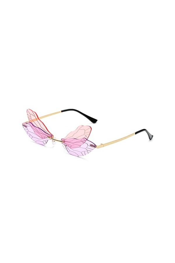 CHAOEN Lunettes de soleil fantaisie pour femme - Ailes de libellule - Lunettes de soleil créatives et amusantes en métal - Lu