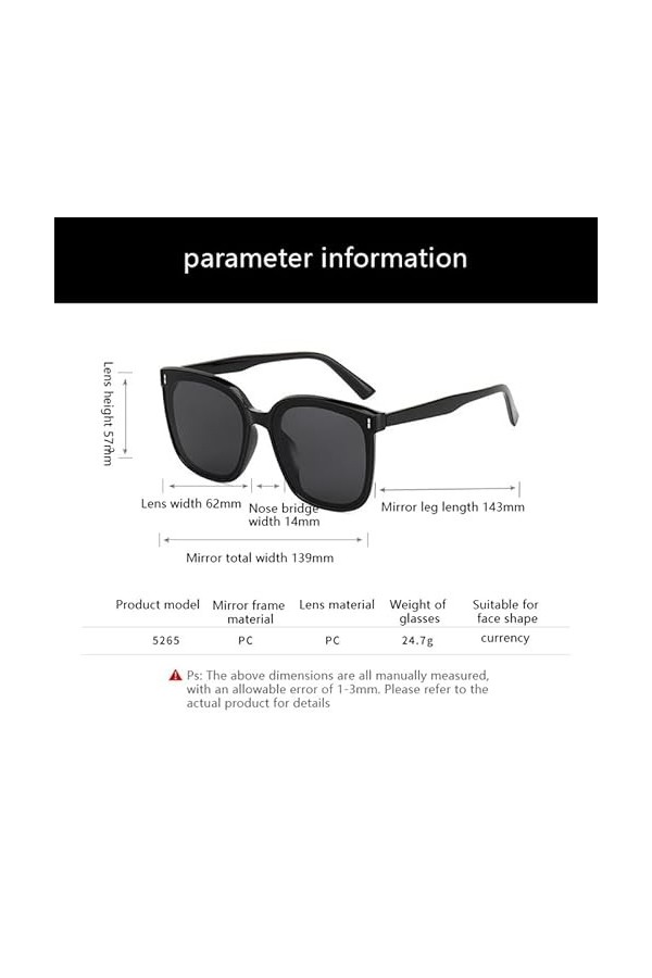 Qxiao Sunshade Lunettes de soleil pour homme et femme Conduite Anti-UV Grand cadre carré Lunettes de soleil, 1 couleur, A1