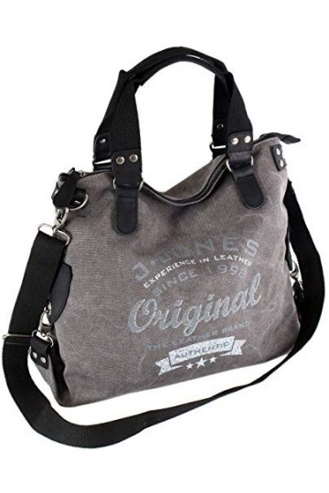 J JONES Sac à main en toile avec bandoulière Style vintage – Gris