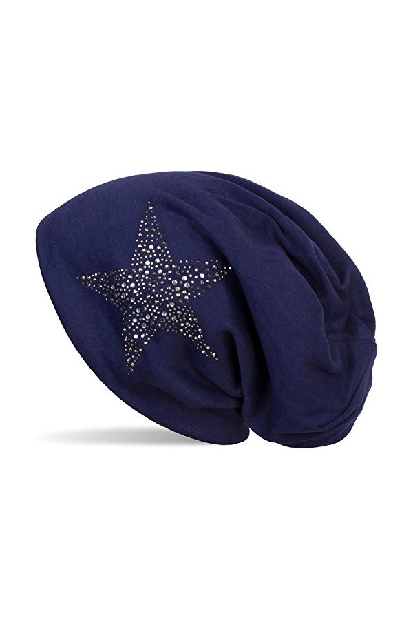 styleBREAKER Bonnet Beanie avec des étoiles rivetées en Strass et des Pierres précieuses Couleur Gris Anthracite, Longbeanie 
