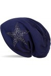 styleBREAKER Bonnet Beanie avec des étoiles rivetées en Strass et des Pierres précieuses Couleur Gris Anthracite, Longbeanie 