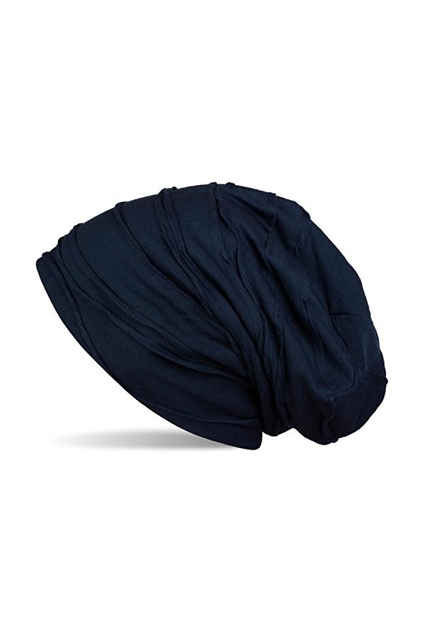 styleBREAKER Bonnet Beanie Classique plissé, Bonnet Beanie Long, Unisexe 04024053, Couleur:Bleu foncé