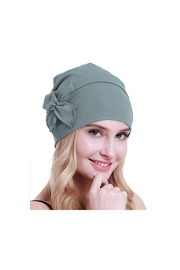 osvyo Bonnet en coton chimio turbans pour femmes atteintes de cancer, COTON BLEU CLAIR GRI, taille unique