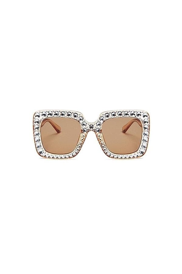 Cikiki Lunettes de soleil pour femme tendance avec strass - Style rétro - Carrées - I3K0 - Lunettes de conduite surdimensionn