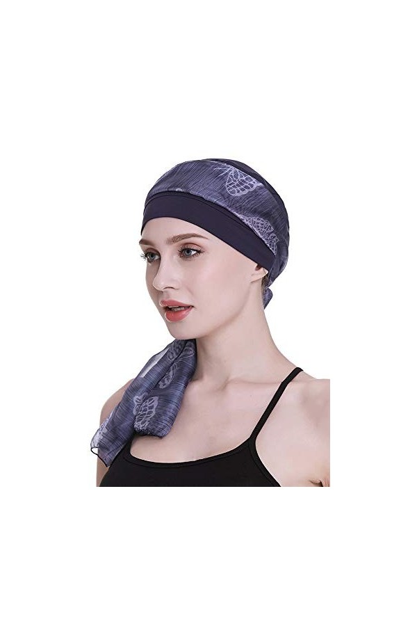 FocusCare Bonnet en bambou bleu pour femme avec turbans de sommeil chimio