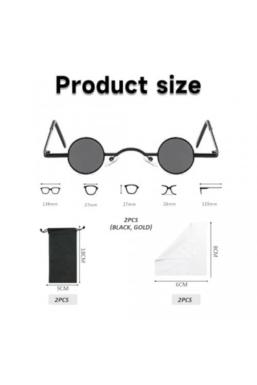 ATBUSS Lot de 2 lunettes rondes avec 2 poches de rangement et 2 chiffons, lunettes de soleil mini punk, lunettes de soleil ré