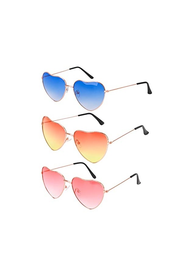 Lunettes de soleil Hippy Specs,3 Pcs Lunettes John Lennon Lunettes de Festival Lunettes Heart/Round Fancy Dress Glasses,Retro
