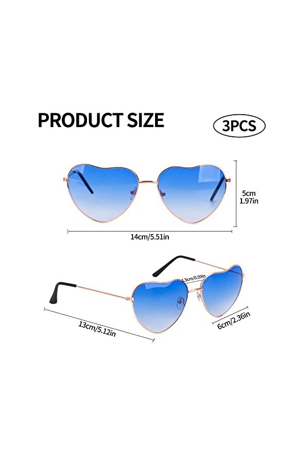 Lunettes de soleil Hippy Specs,3 Pcs Lunettes John Lennon Lunettes de Festival Lunettes Heart/Round Fancy Dress Glasses,Retro