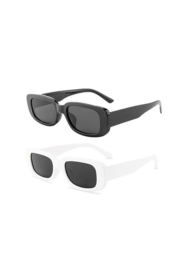 Lot de 2 paires de petites lunettes de soleil rectangulaires pour homme et femme - Verres carrés rétro - Protection UV400 - L