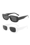 Lot de 2 paires de petites lunettes de soleil rectangulaires pour homme et femme - Verres carrés rétro - Protection UV400 - L