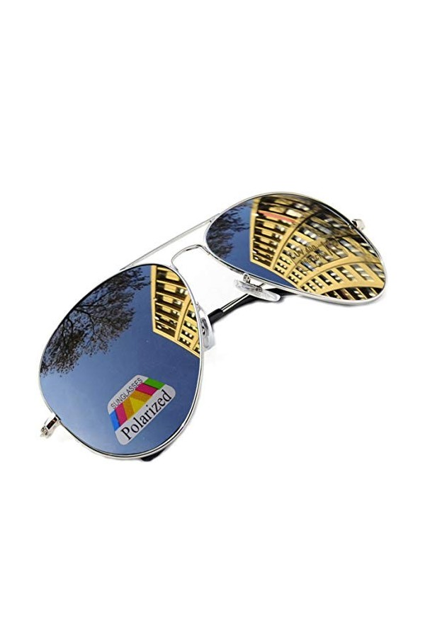 MFAZ Morefaz Ltd Homme Femme Pilot Miroir Polarisée Lunettes de Soleil Lunettes de Cas Lentille Miroir A Silver Miroir 
