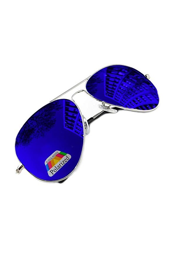 MFAZ Morefaz Ltd Homme Femme Pilot Miroir Polarisée Lunettes de Soleil Lunettes de Cas Lentille Miroir A Silver Miroir 