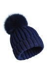 feifanshop Bonnet à pompon, en fourrure de renard, pour femme, tricoté, dhiver, Noir , taille unique