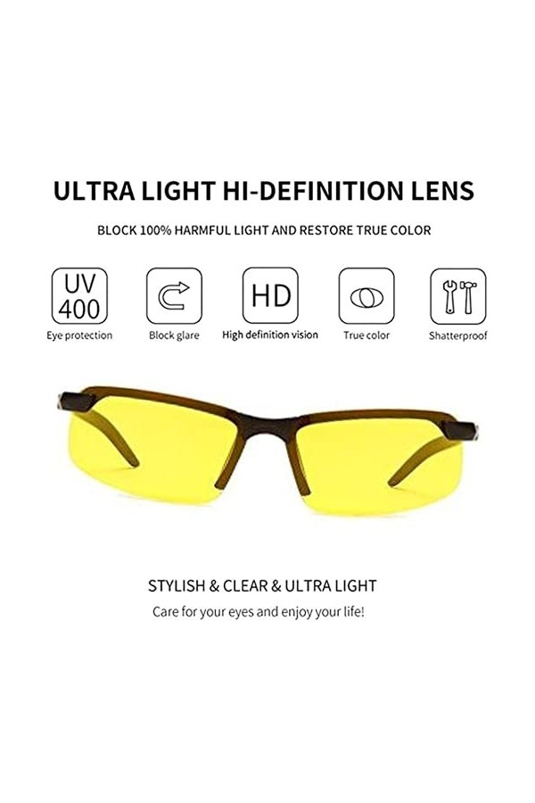 Lunettes de vision nocturne Lunettes de soleil de sport pour hommes Femmes Lunettes de soleil jaunes Lunettes de conduite de 