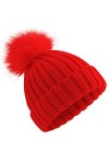 feifanshop Bonnet à pompon, en fourrure de renard, pour femme, tricoté, dhiver, Noir , taille unique