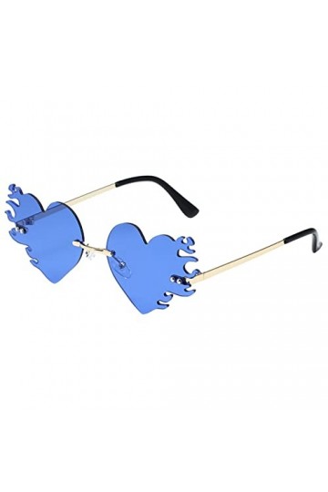 Lunettes de soleil vintage en forme de cœur - Style rétro irrégulier - Unisexe, bleu, Taille unique
