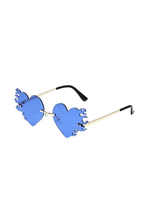 Lunettes de soleil vintage en forme de cœur - Style rétro irrégulier - Unisexe, bleu, Taille unique