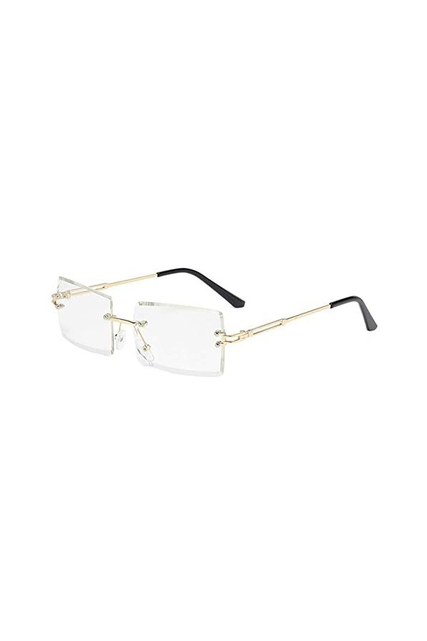 Lunettes de soleil rectangulaires sans monture vintage teintées sans cadre en métal Lunettes de protection UV400 pour carrées