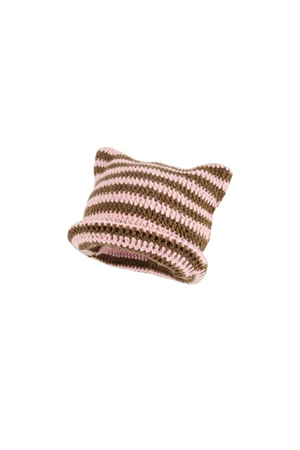 Bonnet Fairy Grunge Y2K Chat dans le chapeau rayé Crochet Chapeau souple Hiver Chaud Tricoté Accessoires, café, Taille M
