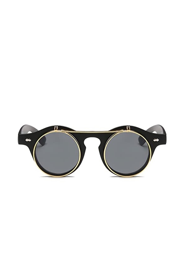 BuyWeek Lunettes de Soleil, Steampunk Goth Goggles Lunettes Retro Flip Up Lunettes de Soleil Rondes pour Hommes et Femmes Bru