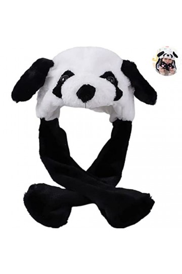 Saut Drôle de Panda en Peluche Bonnet, Bonnet en Peluche Avec Oreilles Mobiles, Bouchons dOreilles Chauds en Peluche Mignons