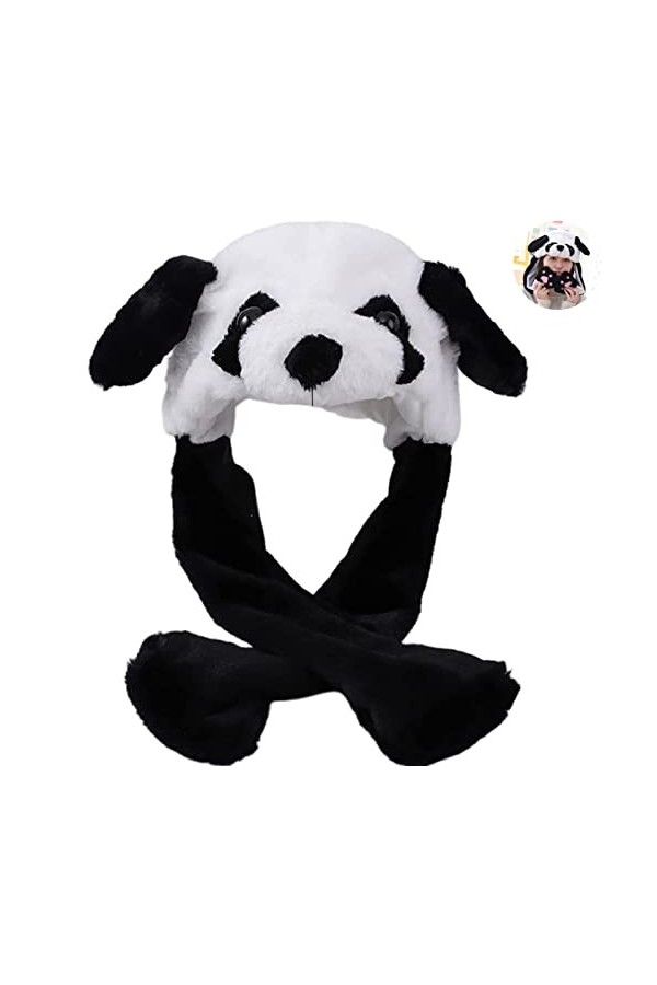 Saut Drôle de Panda en Peluche Bonnet, Bonnet en Peluche Avec Oreilles Mobiles, Bouchons dOreilles Chauds en Peluche Mignons