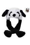 Saut Drôle de Panda en Peluche Bonnet, Bonnet en Peluche Avec Oreilles Mobiles, Bouchons dOreilles Chauds en Peluche Mignons